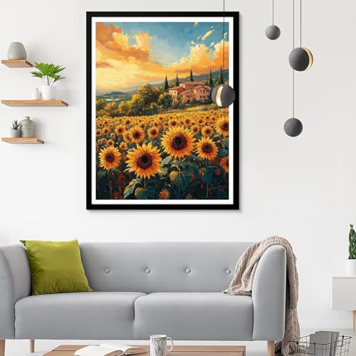 Diamond Painting Ciel et Tournesol | Kit Complet Mosaïque Strass Point Croix Adulte 40x50