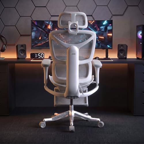 Image of WELAX S9 Pro Ergonomic Mesh Office Chair with Footrest & 6D Adjustable Armrests Lumbar Support Desk Chair Comfy, Seat Depth & Height Adjustable Reclining Home Computer Chair for Gaming, Grey-White