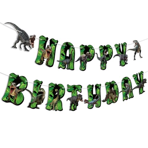 Adecortalk Dinosaur Happy Birthday Banner Dinosaur Banner Jungle Dino Birthday Party Dercorations for Kids Boys Girls Birthday Baby Shower Party Supplies
