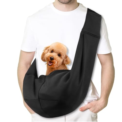 Coolzon Tragetuch Hund Haustier Hundetragebeutel Atmungsaktive Tragetasche Hund für Kleine Hunde Katzen Verstellbare Schultergurt Welpen Umhängetasche Hundetragetasche bis 7kg (Schwarz)