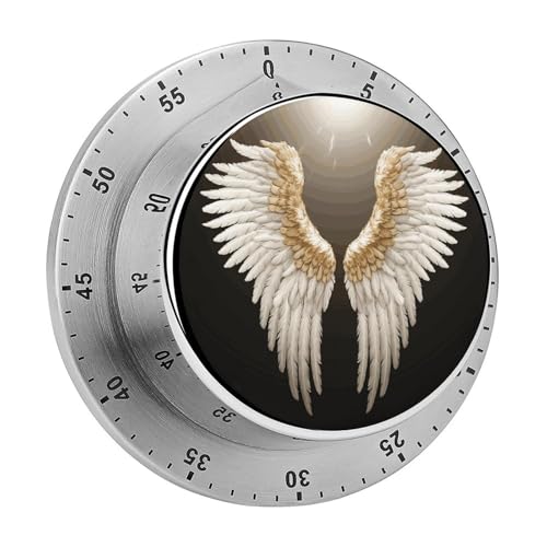 Mechanical Kitchen Timer for Cooking, Wind Up Angel Wing Timer Clock with Loud Alarm, No Batteries Required, Stainless Steel Timers for Fitness, Baking, Work