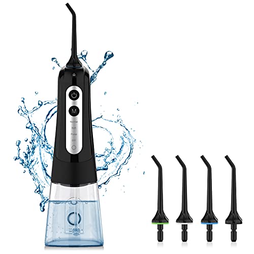 Cordless Water Flosser for Teeth-4 Preprogrammed + 10 DIY Modes, Oral Irrigator,300ML Water Tank,Waterproof,4 Dental Jet,Teeth Cleaner,2000mAh USB Rechargeable for Home Travel