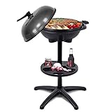 Happygrill Electric Grill Outdoor, 1350W Portable BBQ Grill w/Non-stick Griddle Plate, Temperature Control, Drip Tray, Temperature Control for Patio Camping (Black, 24.5'' Dia x 38.5'' H)