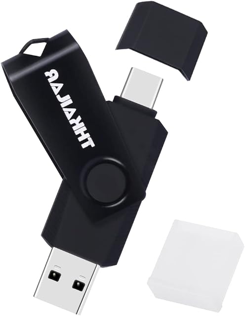 THKAILAR USB C Memory Stick 64GB USB 3.0 Flash Drive Swivel Design Thumb Drive 2 in 1 Pen Drive External Data Storage USB Stick for Smartphone/Computer/Tablet/Laptop(Black)