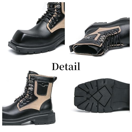 Mens Vintage Leather Chunky Heels Ankle Chukka Boots Casual Square Toe Platform Lace Up Dress Booties for Party Walking Combat Boots2