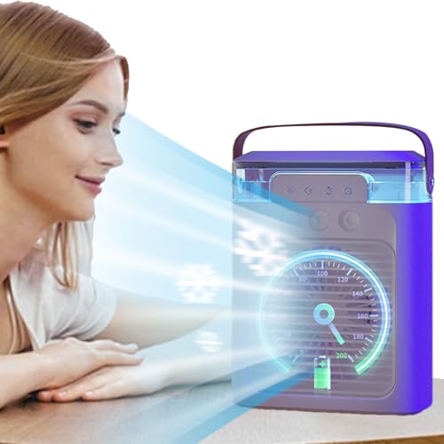 Aire acondicionado personal, aire acondicionado personal, tanque de agua de 400 ml, humidificador de 3 velocidades, ventilador, luces LED de 7 colores, temporizador para ventana, dormitorio, camping