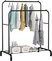 edihome, Kleiderständer, Kleiderstange, Doppelt, 110 x 150 x 54 cm, Schuhregal, Metallisch, Stabil, Clothes Rack, Klamotten Ständer, Clothes Organizer (Schwarz)