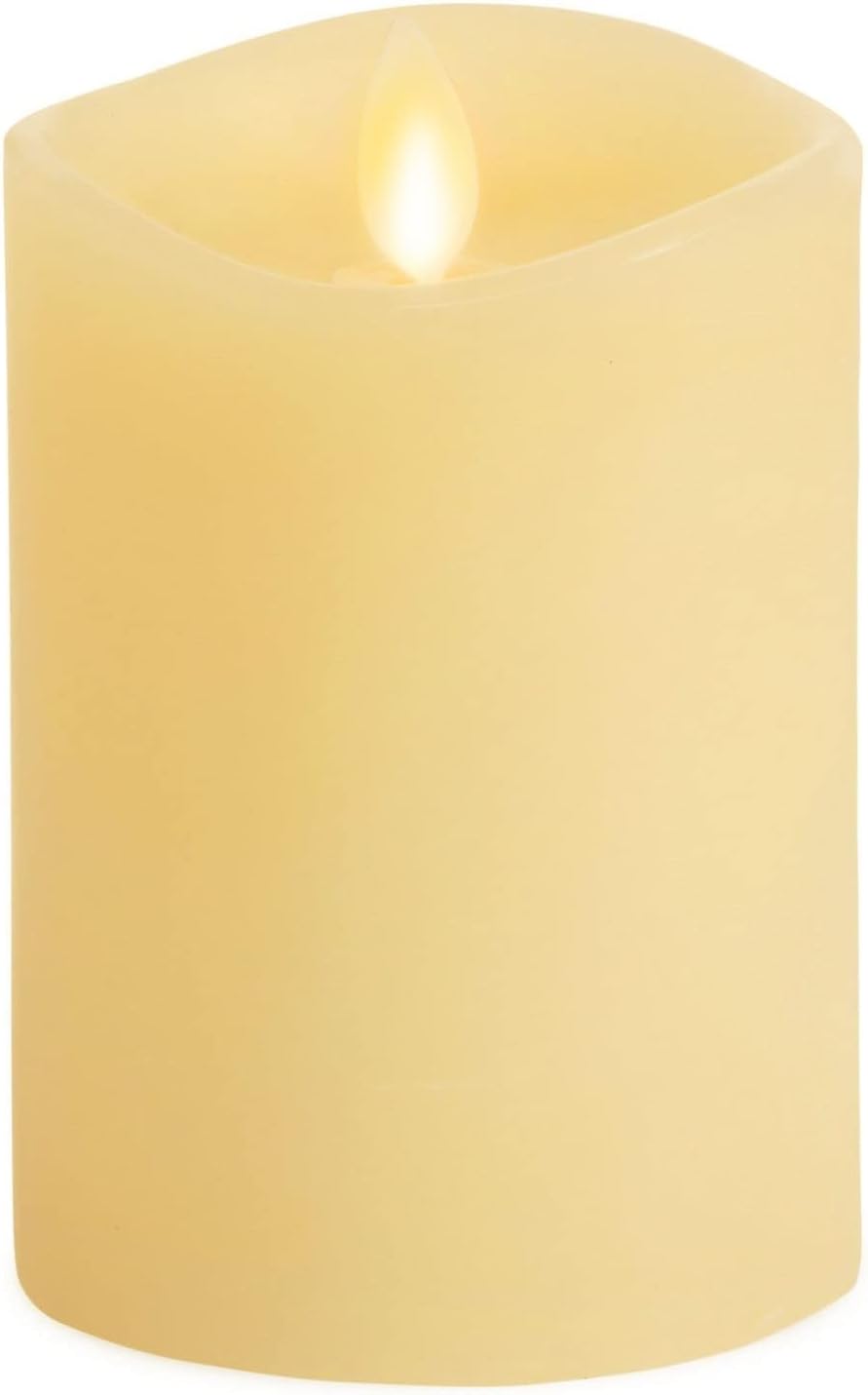 Realistic Artificial Moving Flame Pillar Candle - Moving Flame LED Battery Operated Lights - Unscented - Remote Ready - Remote Sold Separately - Ivory - 3" x 4.5"