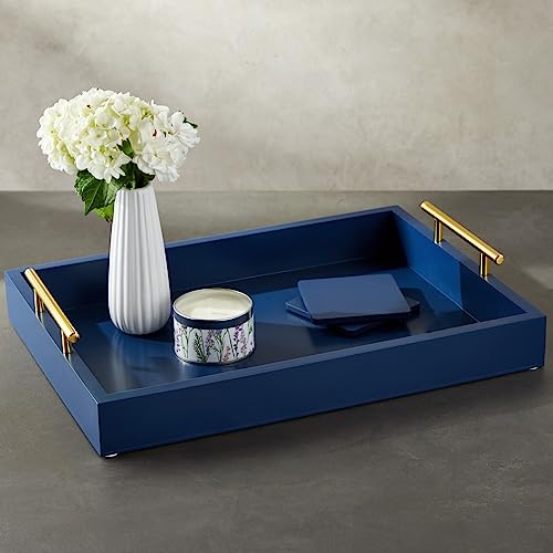 Blue Serving Tray For Coffee Table, 16X12 With Coasters, Decorative Interchangeable Gold And Silver Handles #TOP4
