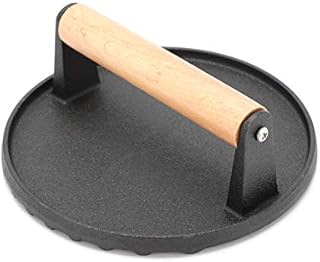 ColdShine Cast Iron Press 7 Inch Round Grill Press for Kitchen Nonstick Heavy Duty Burger Weight Press with Wooden Handle for Bacon Burger Steak