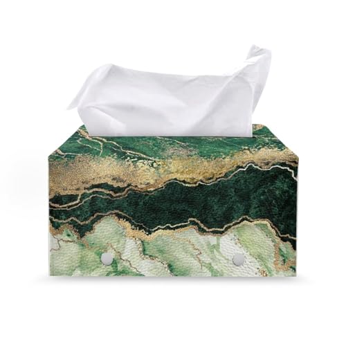 Hudotybom Green Marble Tissue Box Cover PU Leather Rectangular Tissue Box Holder Potable Tissue Organizer Case for Bathroom,Tabletop, Car, Office Kitchen Home Decoration