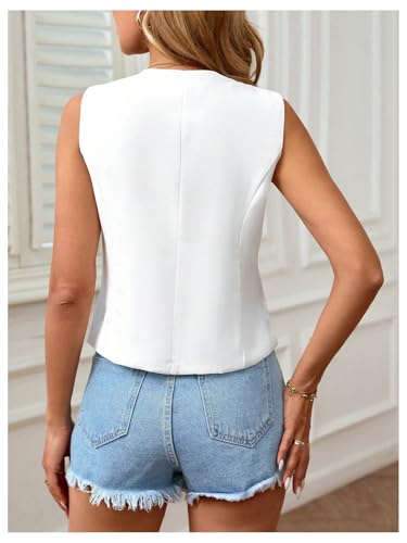 GORGLITTER Women's V Neck Vest Top Button Down Crop Tops Sleeveless Dressy Waistcoat Vest Going Out Tops3