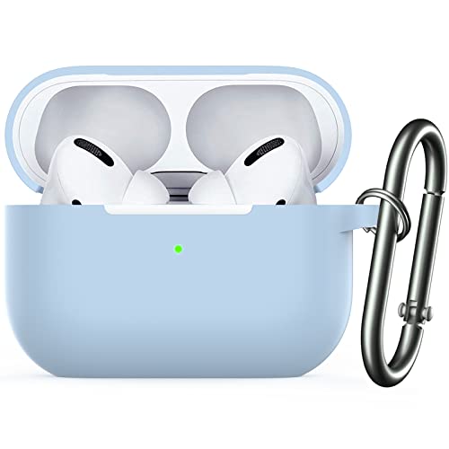 para Funda AirPods Pro 2, Nemteur Apple Pro 2nd Generation Funda de Silicona, LED Frontal Visible, Skin Full Funda Protectora con AirPods Pro 2 2022 Estuche de Carga con mosquetón - Azul Claro