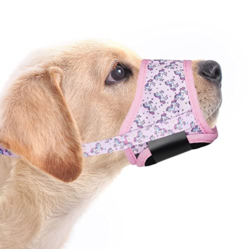 Image of LUCKYPAW Dog Muzzle Anti Biting Barking and Chewing with Comfortable Mesh Soft Fabric and Adjustable Strap, Suitable for Small, Medium and Large Dogs(Pink Unicone,XL)