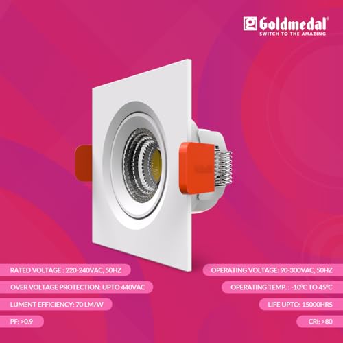 Image of Goldmedal G-Spin 6W LED Square Spot Light|Recessed Downlight for False Ceiling|Cut-Out: O2.75 Inches| for Home,Office,Indoor & Outdoor |High Lumen| Cool Daylight(6500K)