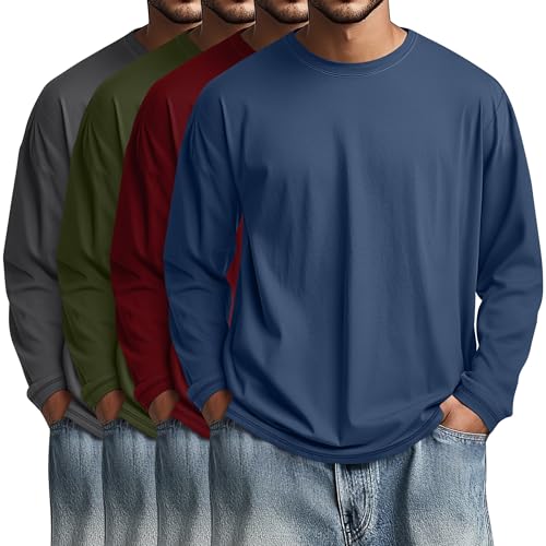 Image of August Alley 4 Pack Men's Big and Tall Cotton Shirts L-7xl, Long Sleeve Oversized Tops Loose Casual Large T-Shirts Basic Tee