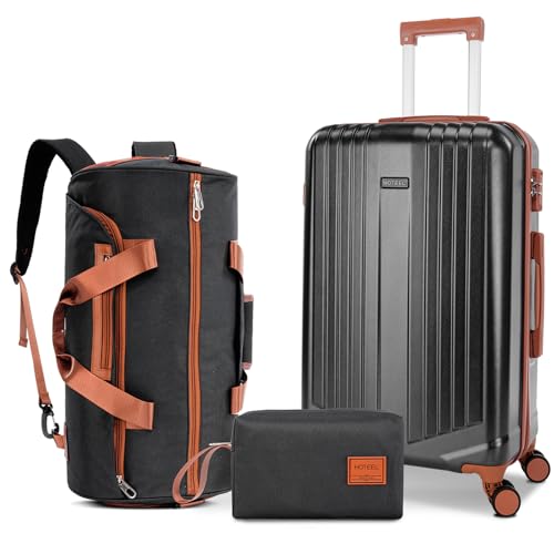 Image of Hoteel Luggage Sets 3 Piece, 4-Yr Warranty Durable Suitcase Dual-Spinner Wheel TSA Lock, Lightweight Travel Hardshell PC+ABS Carry on Luggage for Men&Women, Black(20in /GB /TB)