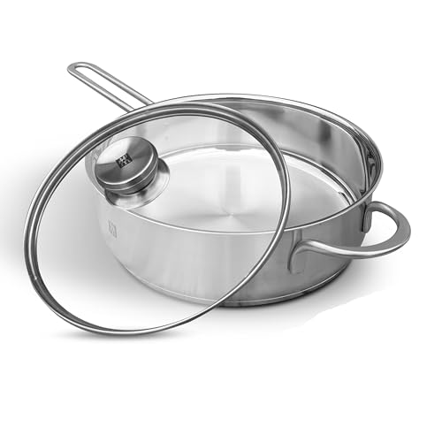 Zwilling TwinNova3 Schmorpfanne Induktion 24 cm mit Deckel 2 tlg, Saute-Pfanne Unbeschichtet, HOHER RAND, Spülmaschinenfest, FÜR ALLE HERDARTEN, Silber