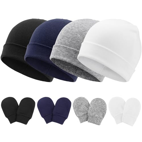 Image of Newborn Baby Hats and Mittens Set Infant Beanie Cap Toddler Gloves Newborn Hospital Hats for Baby Boy Girl Kid 0-6 Months