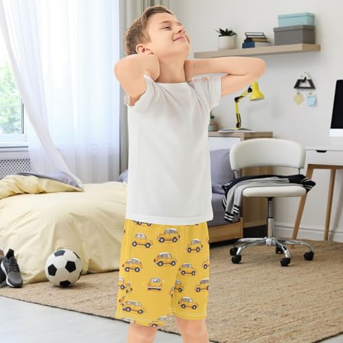 Boys Athletic Shorts with Pockets Old Yellow Car Running Basketball Shorts for Youth Elastic Waist Size 7-83