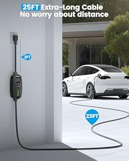 SEGUMA Level 1/2 Tesla Charger (10A-24A)-Dual Voltage 240V NEMA 10-30 3-Prong Dryer Outlet Plug & 120V NEMA 5-15 Adapter, 25ft Extension Cable, Portable Home Mobile NACS Connector for Model Y/3/S/X