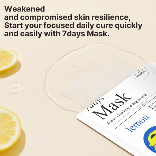 Image of Ariul 7days Mask Lemon C (1 Sheet, 23ml) Brightening Vitamin-C Korean Sheet Mask for Dark Spots & Dull Skin, Hydrating Glow Boosting Face Mask with Niacinamide & Ceramide, Daily Use Gentle Facial Mask