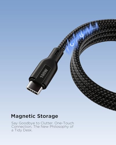 Image of Philips 100W Fast Charging USB C to USB C Cable, 1 Meter Magnetic Nylon Braided Type C to Type C Cable for Phones, Laptop, C to C Cable 480Mbps Data Sync, Dark Slate