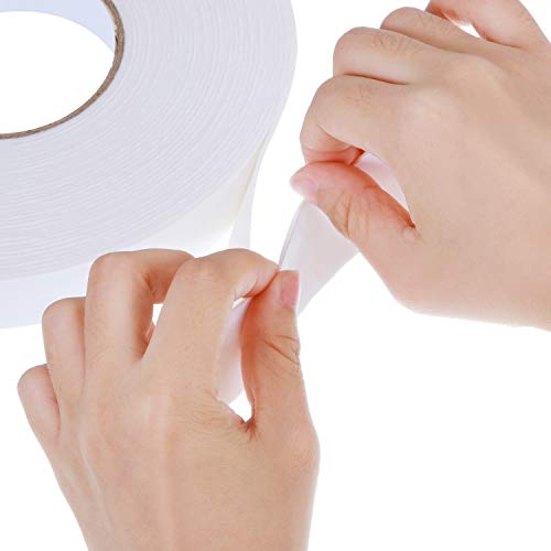 Image of Tatuo 2 Rolls Double Sided Foam Tape 1 Inch by 50 Feet White PE Foam Tape Sponge Soft Mounting Adhesive for DIY Craft Picture Poster Hanging