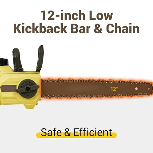 Image of 12 Inch Mini Cordless, Automatic Chain Tension, Mini Cordless Handheld Chainsaw, 20V Chargeable Cord Less & 2.0AH Battery and Charger for Home (Yellow)