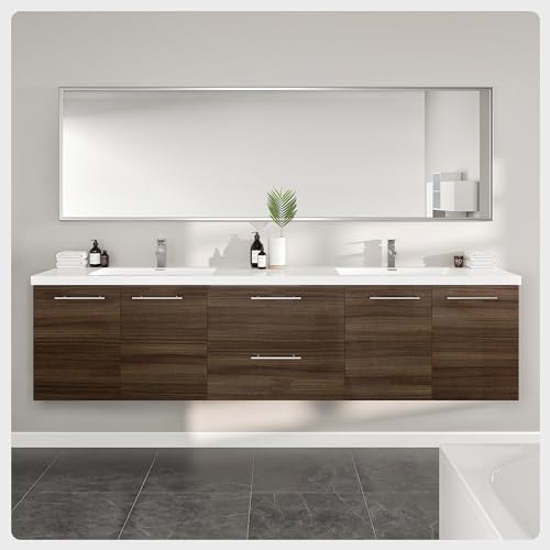 Eviva Lumina 84 in. Gray Oak Wall Mount Double Sink Bath Vanity with Acrylic Top and Integrated Sinks