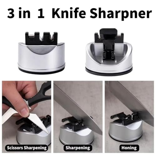 Image of Knife Scissors Sharpener Tool | Repairs, Restores & Sharpens Straight, Serrated & Kitchen Knives - Versatile Sharpening Tool for 3-Stage Blades