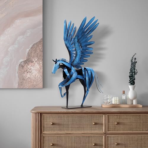 Horse Statue Décor Artwork, 24" H Handmade Metal Pegasus Greek Flying Horse Sculpture, Hand-Painted Animal Figurines for Home Living Room Office (Vintage Blue with Wings) - Image 6