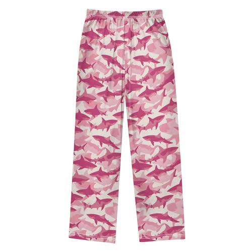 Pink Shark Pattern Pajama Pants Lounge Sleep Pants Elastic Waist Long Pajama Bottoms with Pockets for 6-14 Years2