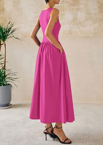 Image of PRETTYGARDEN Maxi Dresses for Women 2026 Summer Casual Sleeveless Patchwork Flowy Vacation Sundress Knit Long Work Tank Dress