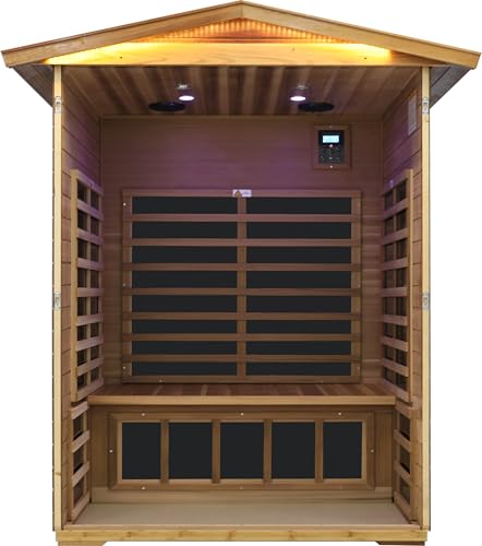 Image of LTCCDSS Ultra-Low EMF Red Cedar Sauna 2-Person, Outdoor Far Infrared Sauna for Home, EMF 0.1-1mG, 6 Carbon Crystal Heaters, Bluetooth & Chromotherapy (57.8 * 40.5 * 81.1 in)