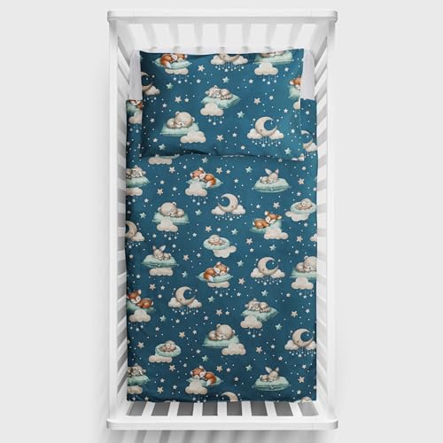 2 Piece Baby Kids Bedding Set 120x90 cm Duvet Cover & Pillowcase for Toddler Cot (Sleepers)