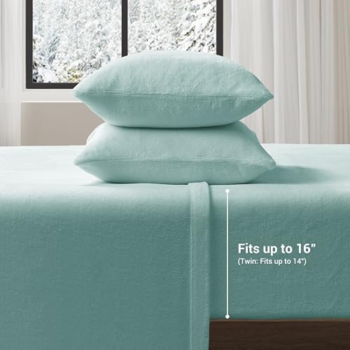 Image of True North by Sleep Philosophy Plush Sheet Set Twin, Solid Color, Warm & Soft Bedding Twin Size Sheets, Fitted Pocket Fits Up to 16 inch Mattress, Soloft, Aqua, 3 Piece