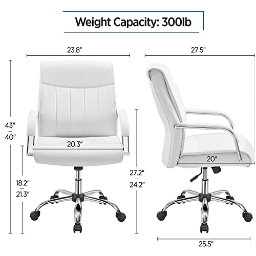 Topeakmart Executive Managerial Task Chair Office Desk Chair Swivel Rolling Chair Pu Leather Ergonomic Desk Chair Height Adjustable Big And Tall Computer Chair With Armrest，White #TOP2