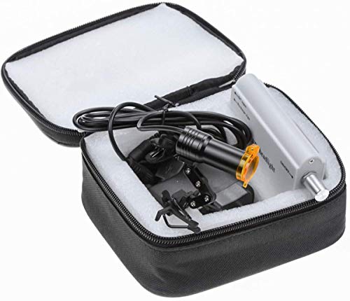 BONEW Zahnärztliche chirurgische Scheinwerfer-Scheinwerfer, 5 W, LED, hohe Leistung, Helligkeit, hängende Batterie mit Filter, Clip-On-Typ + Stoffetui für alle Brillen (Silber)