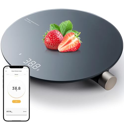 HOTO Balance de Cuisine Numérique Intelligente, Balance de Cuisine Électronique, Max 3000g, Precision 0.1g, Connexion à l'App, Conversion de 4 Unités...