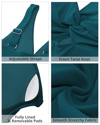 Image of GRAPENT Bikini Tops for Women Cropped StrapCore Tankini Tops Beach Padded Knot Twist Cut Out Adjustable Swimwear Top Only