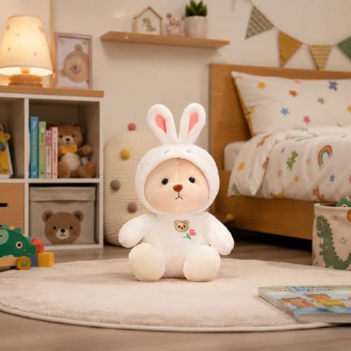 Image of SCOOBA Adorable Hoodie Teddy Soft Toy 30cm Dressed in Rabbit Style (Hoodie Teddy White)