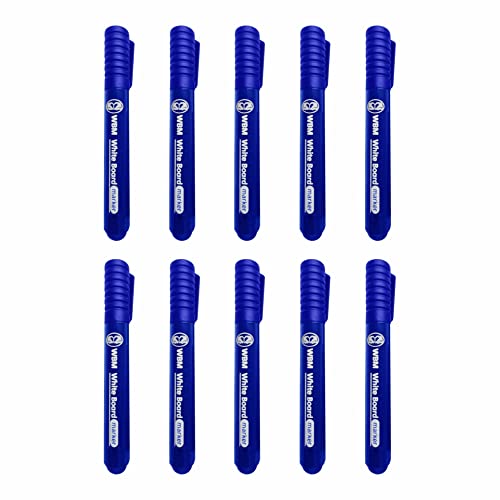 JMS we create smile Dry Erase Markers Whiteboard Pens Low Odor Bullet Tip - Bulk Dry Wipe Markers for Home School Office (Pack of 10, Blue)