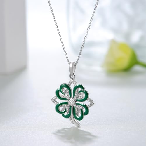 Four Leaf Clover Necklace 925 Sterling Silver St Patricks Day Shamrock Necklace for Women Lucky Clover Jewelry for Women2