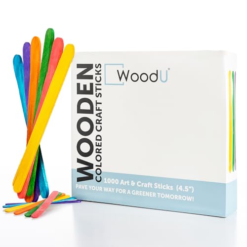 Wooden Colorful Popsicle Sticks - 4.5" 1000 Pcs Craft Sticks for Home Art Supplies and Classroom