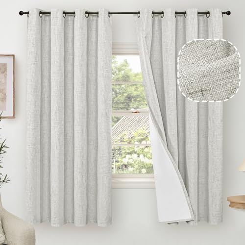 Lajode Linen Blackout Curtains 63 Inches - 2 Panels Each 52 Wide Light Grey