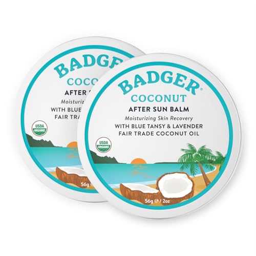 Badger Coconut AfterSun Balm, 100% Organic Soothing Sunburn Relief, Great