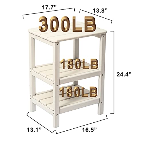 Ferfalder 3 Tier Outdoor Side Table Adirondack Side Table Hdpe End Table Patio Side Table Rectangle Tables For Outdoor Backyard Garden Balcony White #TOP1