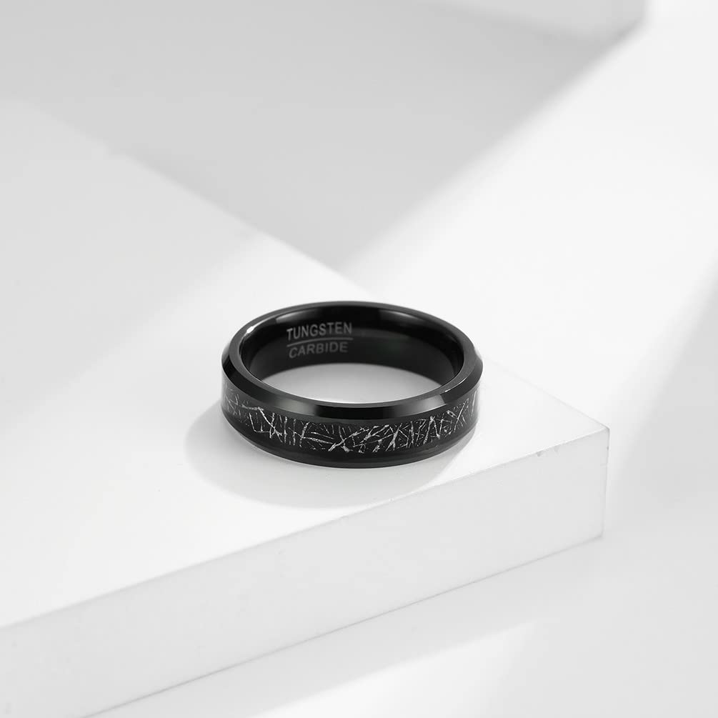 Aeici Anillos Adolescentes Chico, Anillo Metalico Acero de Tungsteno Seda Negra con Incrustaciones Talla 15 Man un Regalo para un Novio