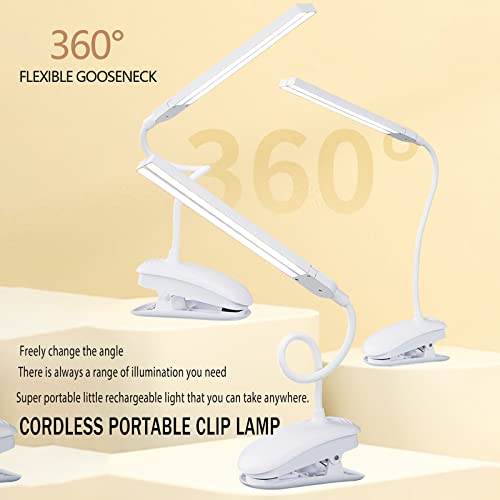 Gcsige Dual Head Led Desk Lamp With Clamp, Eye-Caring Clip On Lights For Home Office, 3500Mah Rechargeable Battery Operated Table Lamps,3 Lighting Modes & Brightness Dimmer Light For Kids Students #TOP5